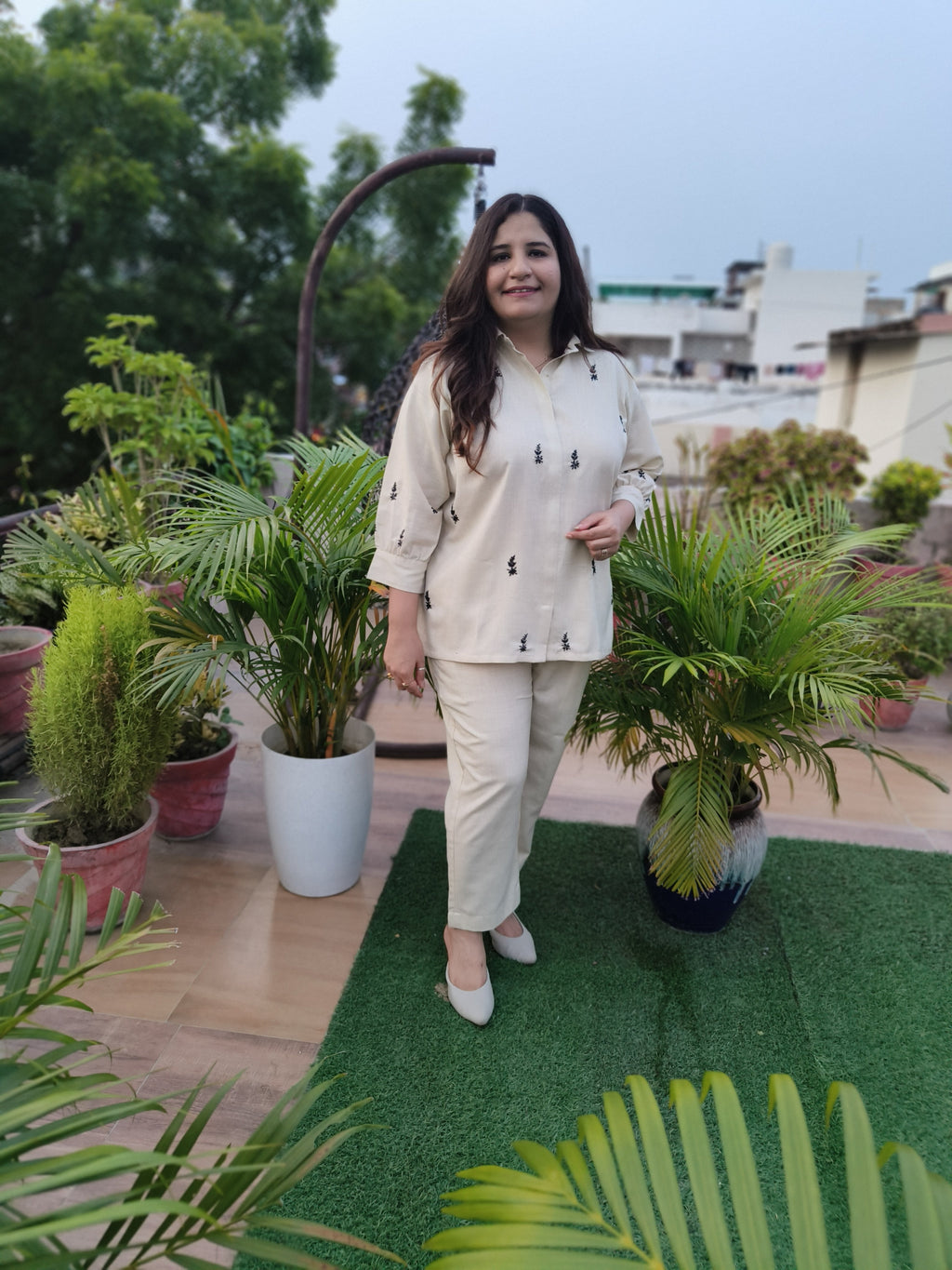 Linen Beige Chikankari Co-ord Set