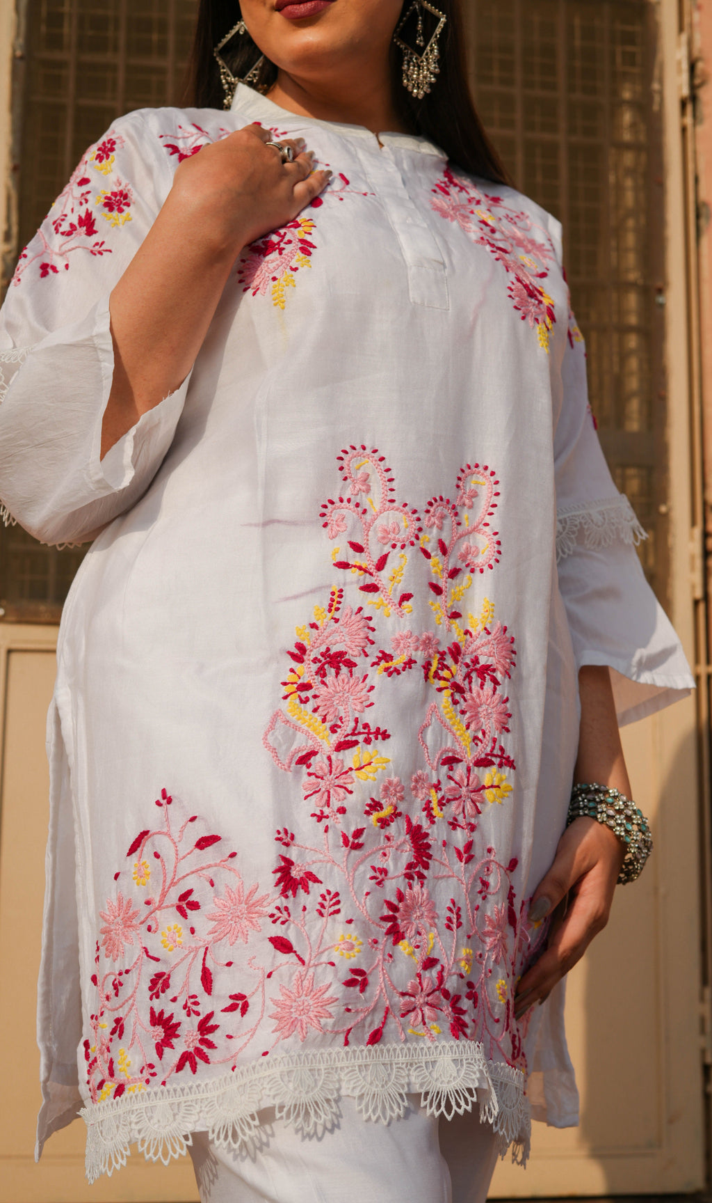 White Chanderi Chikankari Co-ord Set