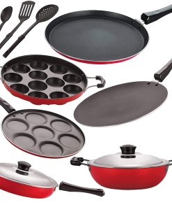 Nirlon Non-Stick Aluminium Gas Compatible Cookware Kitchen Utensils Combo Gift Set Offer - 9 Pieces,