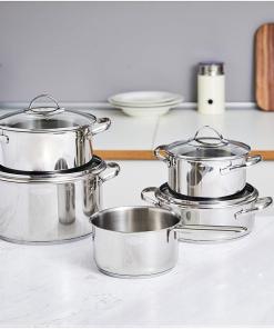 Basics 9-Piece Stainless Steel Induction Cookware Set - Pot with Lids, Saucepan and Casserole