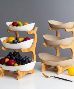 Rustic Tier Plate Stand With Porcelain Plates set of 2