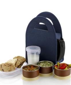 Box with Bag - Blue, Steel Range, Microwave Safe & Leak Proof, 3 Air-Tight Containers with Bag, Keep Food Hot, School, College & Office...