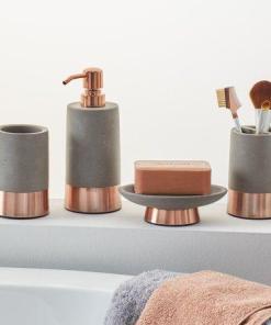 MoDRN 4 Piece Concrete with Copper Accent Bath Accessory Set