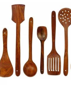 Wooden Serving and Cooking Spoons Set Kitchendesigner Organizer Items Kitchen Accessories Items (Set of 7, Sheesham)