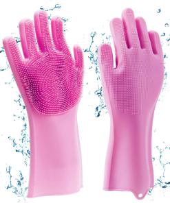 Home Magic Silicone Cleaning Hand Gloves for Kitchen Dishwashing and Pet Grooming, Washing Dish, Car, Bathroom (Standard, Grey) -2 Pair