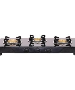 Glory 3 Burner Glass Cooktop, Black 8mm Toughened Glass With 2 Years Warranty, Ergonomic Knobs, Stainless Steel Drip Tray, Manual Ignition Gas Stove