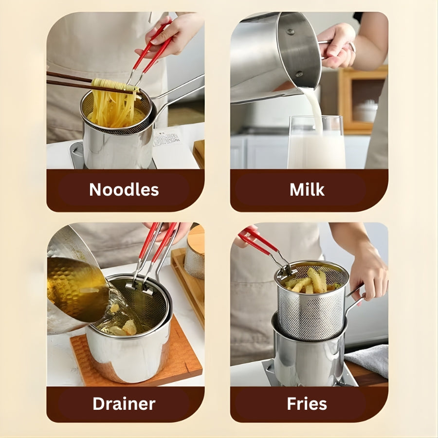 Stainless Steel Deep Frying Pot with Strainer Basket (1200ml) - Image 6