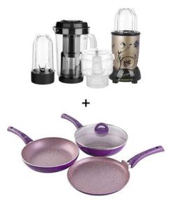 Nutri-Blend Complete Kitchen Machine (Champagne) And Granite Aluminium Nonstick Cookware Set (Purple)