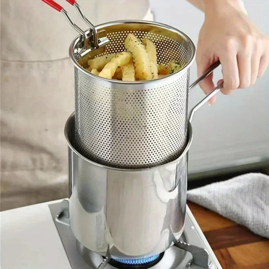 Stainless Steel Deep Frying Pot with Strainer Basket (1200ml) - Image 4