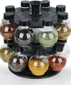 Revolving Round Shape Transparent Spice Rack, Spice Container, Masala Box, Spice Box, Masala Rack, Trolley Rack (Pack of 16 Jar) 16 Piece