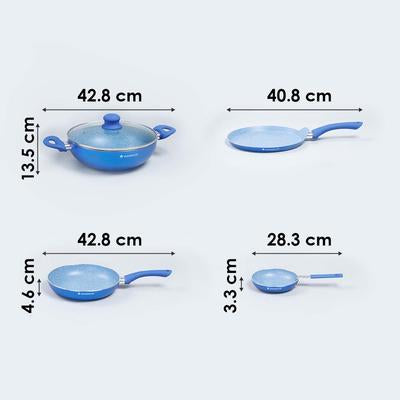 Royal Velvet Non-Stick 5-Piece Cookware Set (Fry Pan With Lid, Wok, Dosa Tawa, Mini Fry Pan) Induction Bottom, Soft-Touch Handles, Virgin Grade Aluminium, PFOA/Heavy Metals Free, 3 Mm, 2 Years Warranty, Blue - Image 4