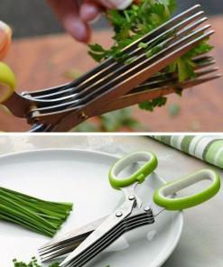 | 5 Layers Scissors Cut Herb Spices Cooking Tools Vegetable, Coriander Leaves Cutter With Cleaning Brush (Multi Color)