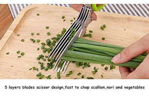 | 5 Layers Scissors Cut Herb Spices Cooking Tools Vegetable, Coriander Leaves Cutter With Cleaning Brush (Multi Color) - Image 3