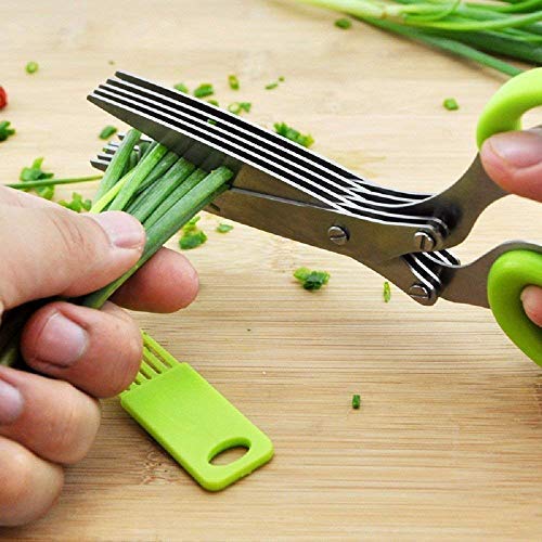 | 5 Layers Scissors Cut Herb Spices Cooking Tools Vegetable, Coriander Leaves Cutter With Cleaning Brush (Multi Color) - Image 7