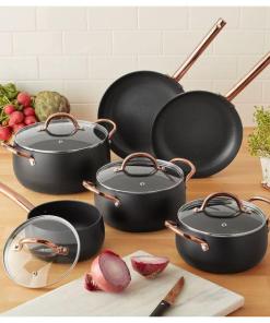 Mainstays 10-Piece Nonstick Cookware Set, Matte Black Rose Gold Handles
