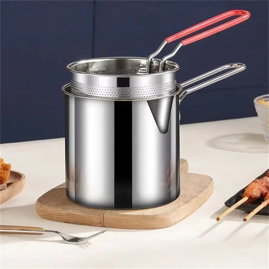 Stainless Steel Deep Frying Pot with Strainer Basket (1200ml) - Image 2