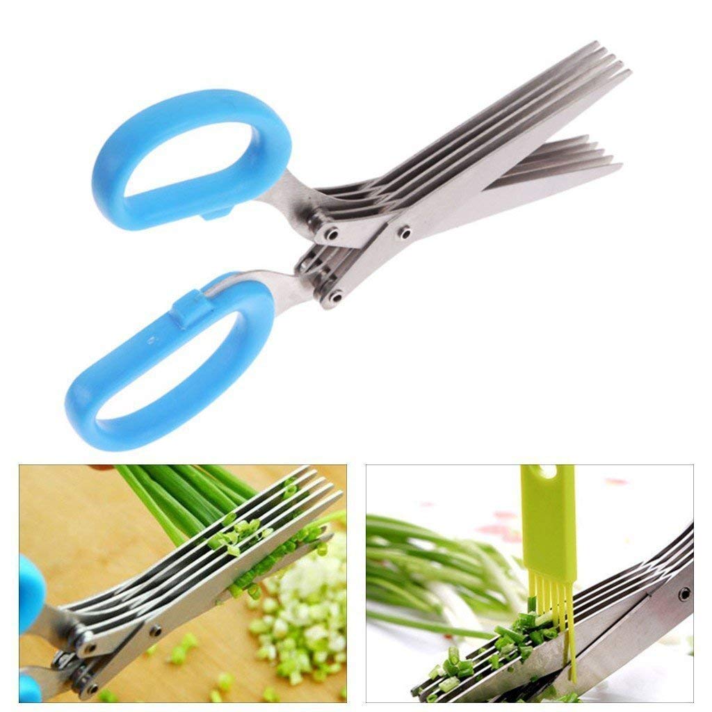 | 5 Layers Scissors Cut Herb Spices Cooking Tools Vegetable, Coriander Leaves Cutter With Cleaning Brush (Multi Color) - Image 4