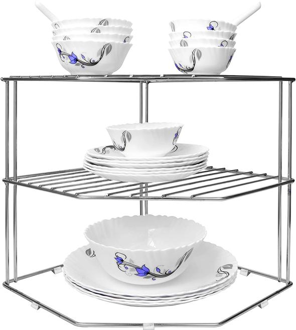 Plantex Stainless Steel Big Size Multipurpose 3-Tier Kitchen Corner Rack/Storage Shelf/Dish Rack/Storage Rack for Kitchen(Chrome Finish) - Image 6