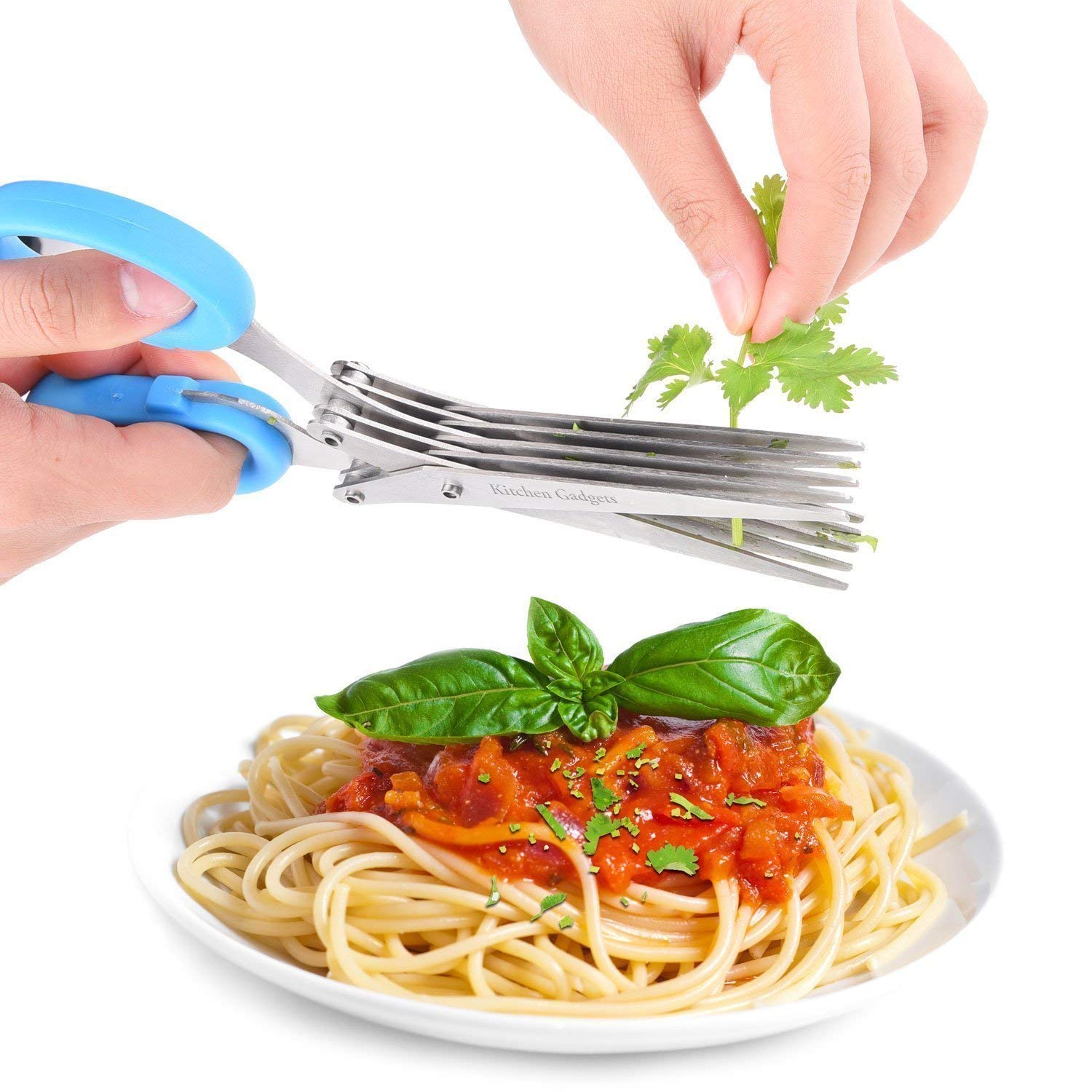 | 5 Layers Scissors Cut Herb Spices Cooking Tools Vegetable, Coriander Leaves Cutter With Cleaning Brush (Multi Color) - Image 8