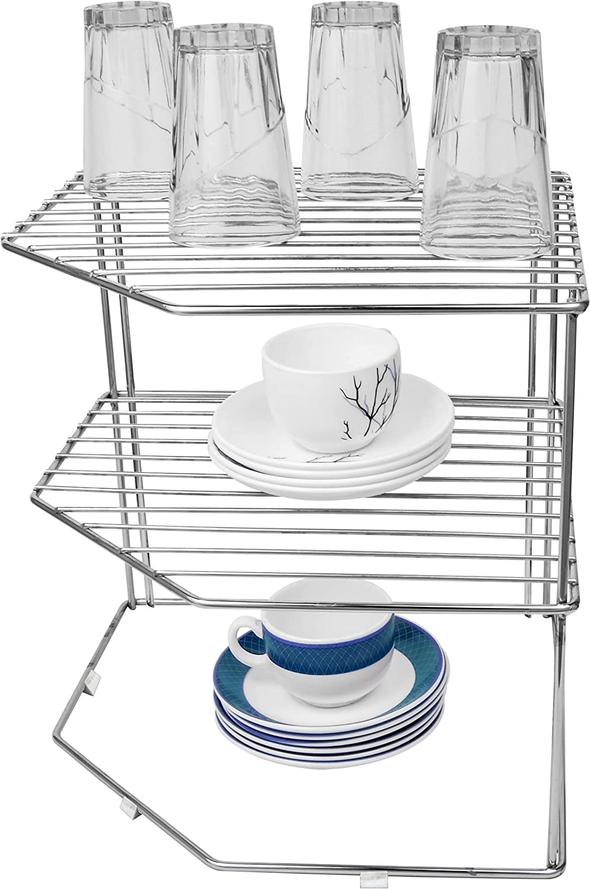 Plantex Stainless Steel Big Size Multipurpose 3-Tier Kitchen Corner Rack/Storage Shelf/Dish Rack/Storage Rack for Kitchen(Chrome Finish) - Image 2