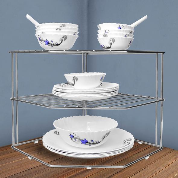 Plantex Stainless Steel Big Size Multipurpose 3-Tier Kitchen Corner Rack/Storage Shelf/Dish Rack/Storage Rack for Kitchen(Chrome Finish) - Image 3