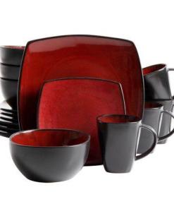 Gibson Home Soho Lounge Square Stoneware 16-Piece Dinnerware Set, Red