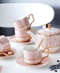 Royal Look Pink Color Design Printed Tea Cup Set