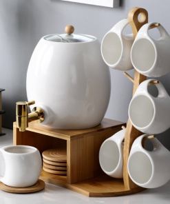 WHITE ATTRACTIVE STAND, CUPS, SPOONS AND COASTERS BEVERAGE DISPENSER SET
