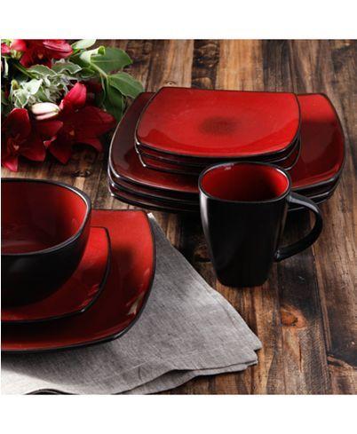 Gibson Home Soho Lounge Square Stoneware 16-Piece Dinnerware Set, Red - Image 2